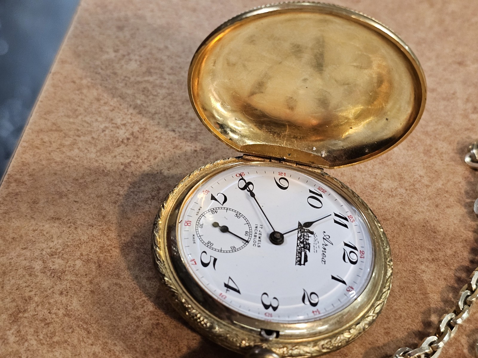 EXC. FINE ARNEX 17J INCABLOC RAILROAD POCKET WATCH CHAIN – RUNS WELL GREAT TIMER