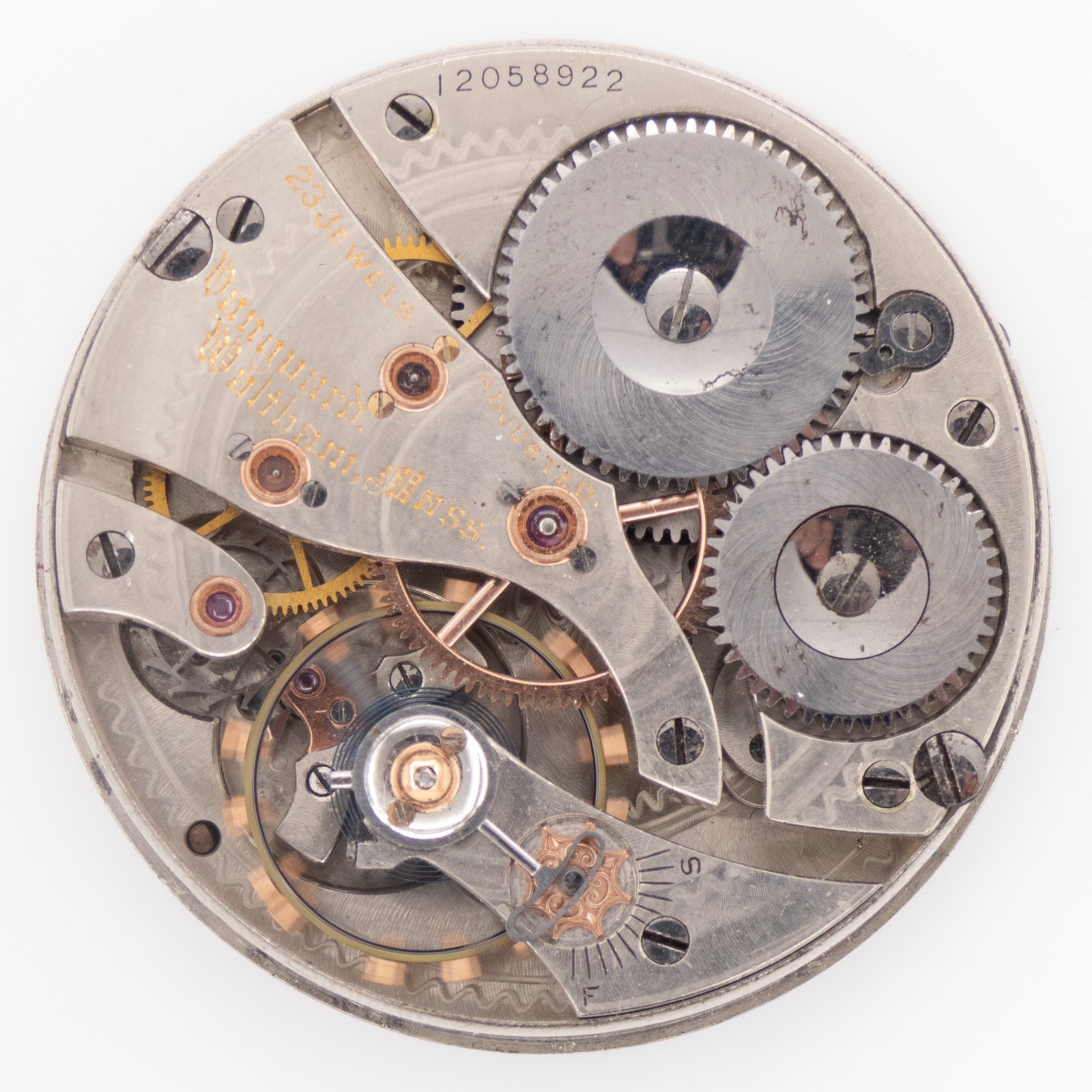Waltham Vanguard 16-Size 23-Jewel Antique Pocket Watch Movement, Keeps Time