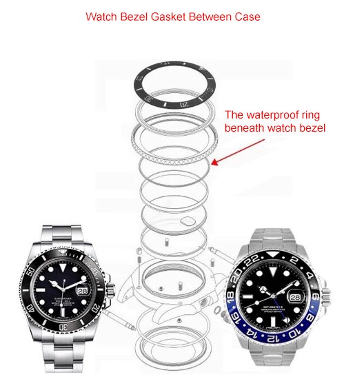 Black 2PCS Waterproof Watch Bezel Gasket Between Case for SKX007 SKX009 Watch