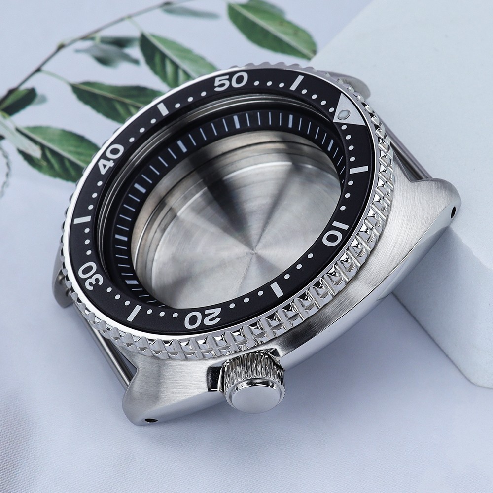 45mm Sapphire turtle Style Diver Watch Case Chapter Ring For Seiko NH35 Movement