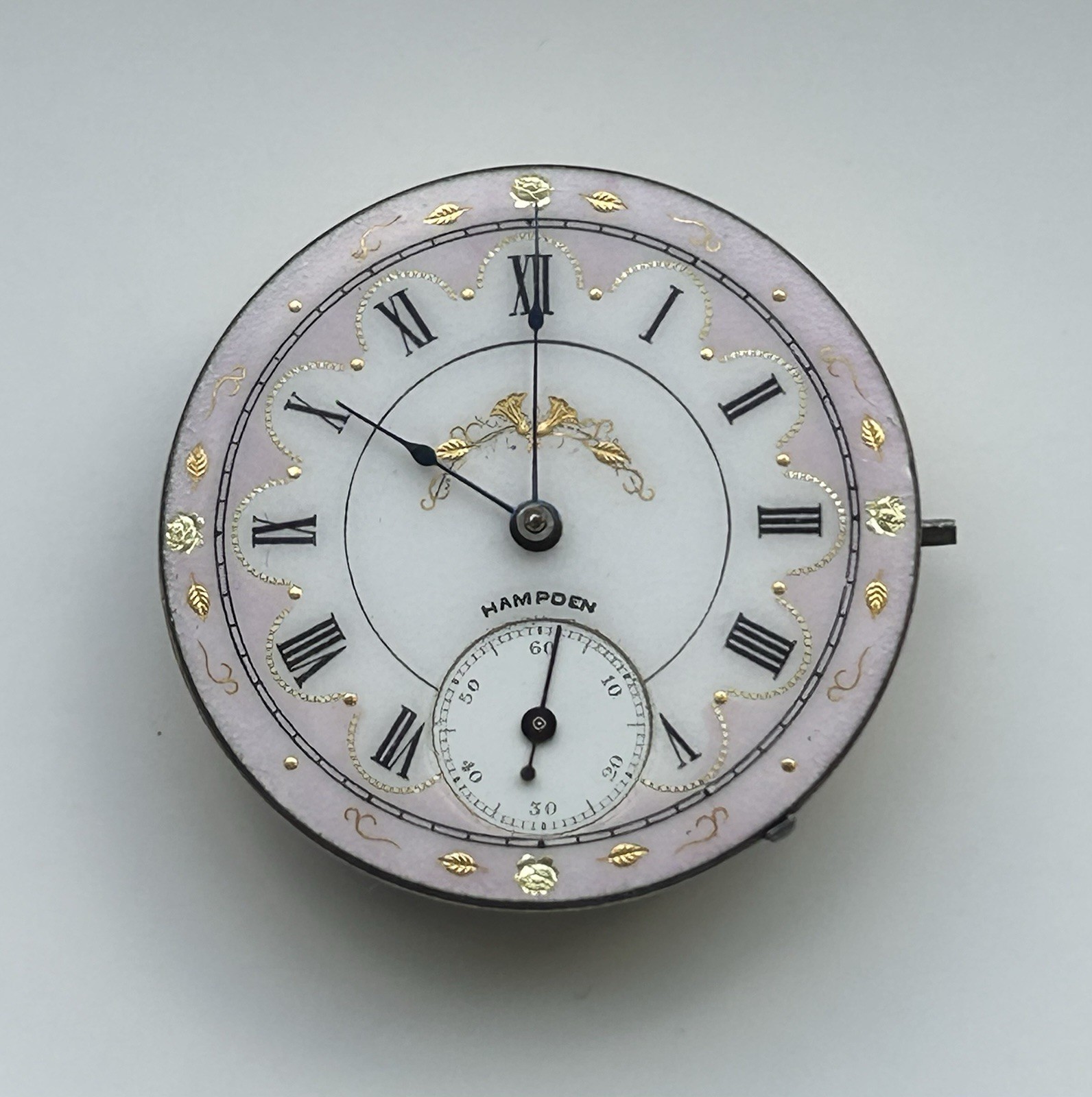 Antique Hampden Pocket Watch Movement – Grade 220 – 17 Jewels – Very Nice Dial