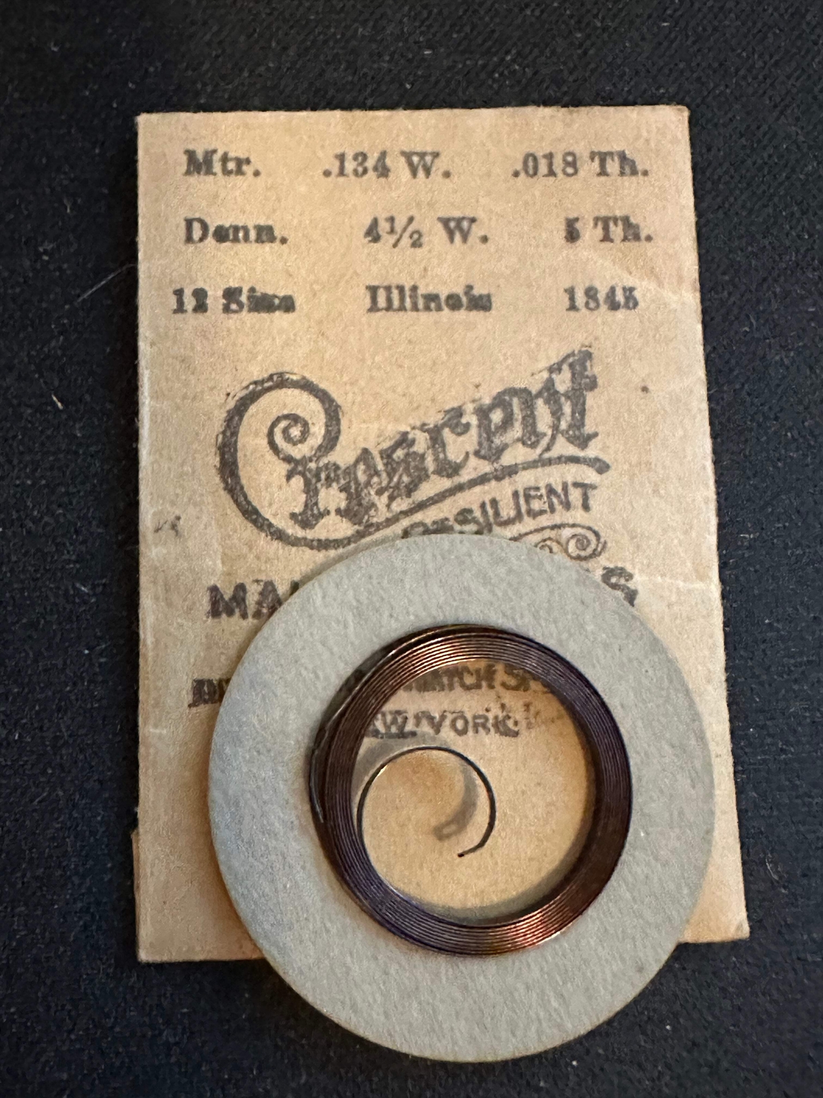 Crescent Mainspring for 12s – 13s Illinois Factory No. 47338 – Steel