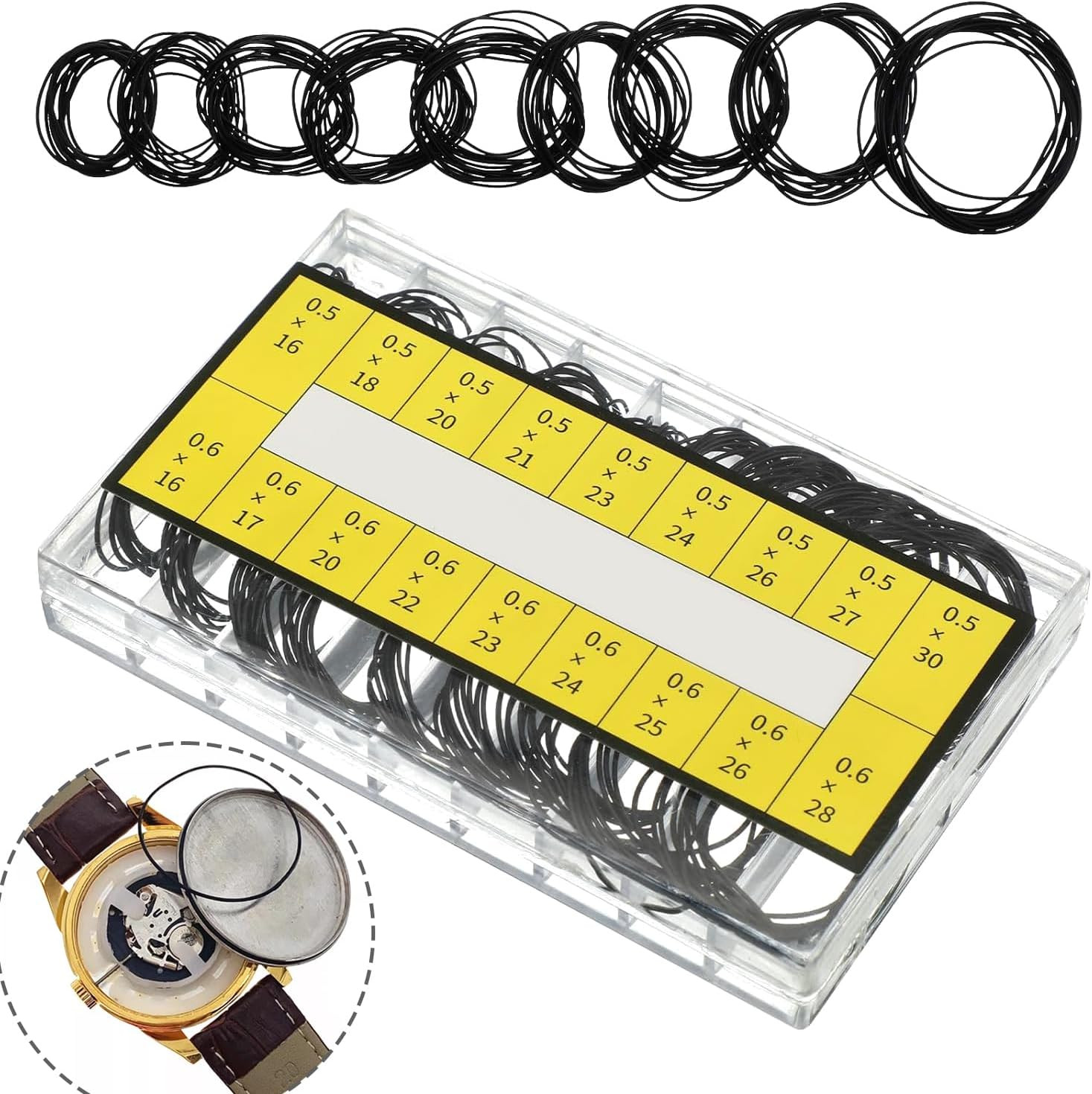 180 Pcs O-Ring Watch Gasket Kit 16-30mm Rubber Waterproof Back Case Seal Set