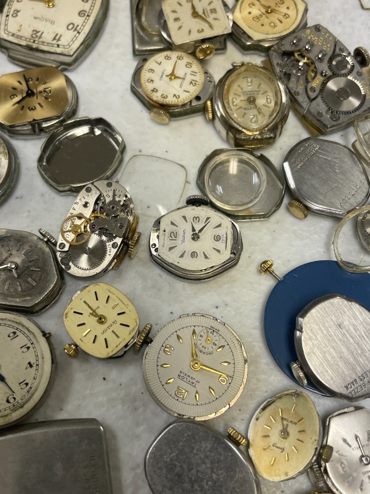 Vintage Watch Repair Parts Lot Movements Cases Dials Crystals Bulova Elgin Craft