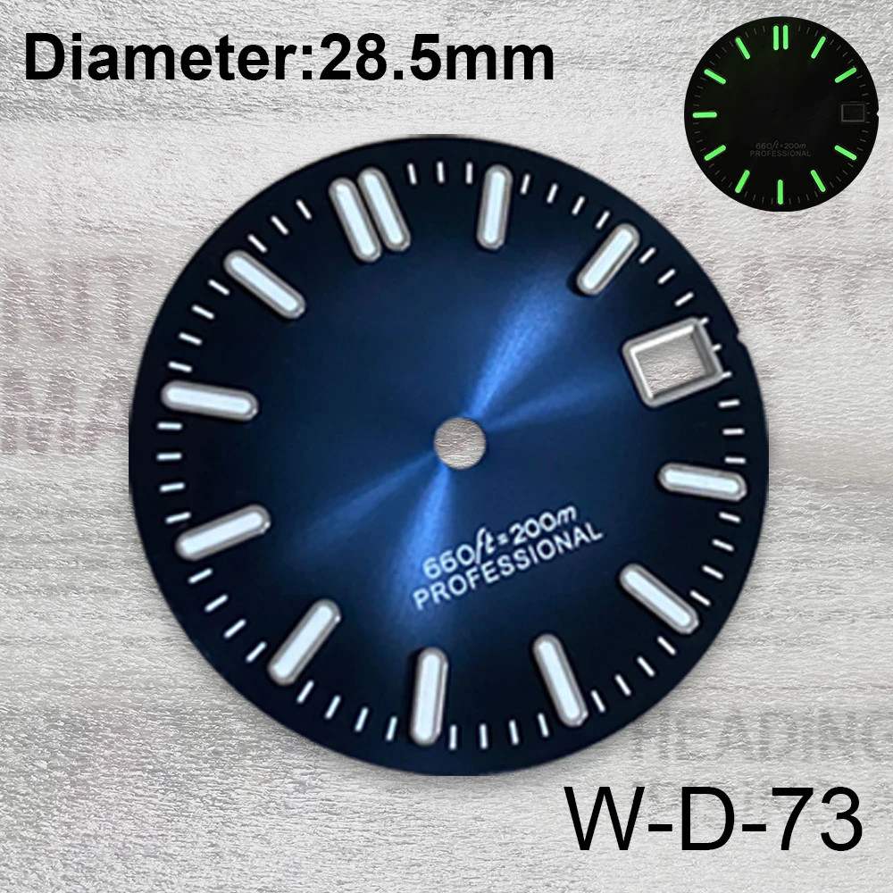 28.5mm S Logo Dial Sunray Dial Fit NH35/36/4R/7S Movement Green Lume Watch dial