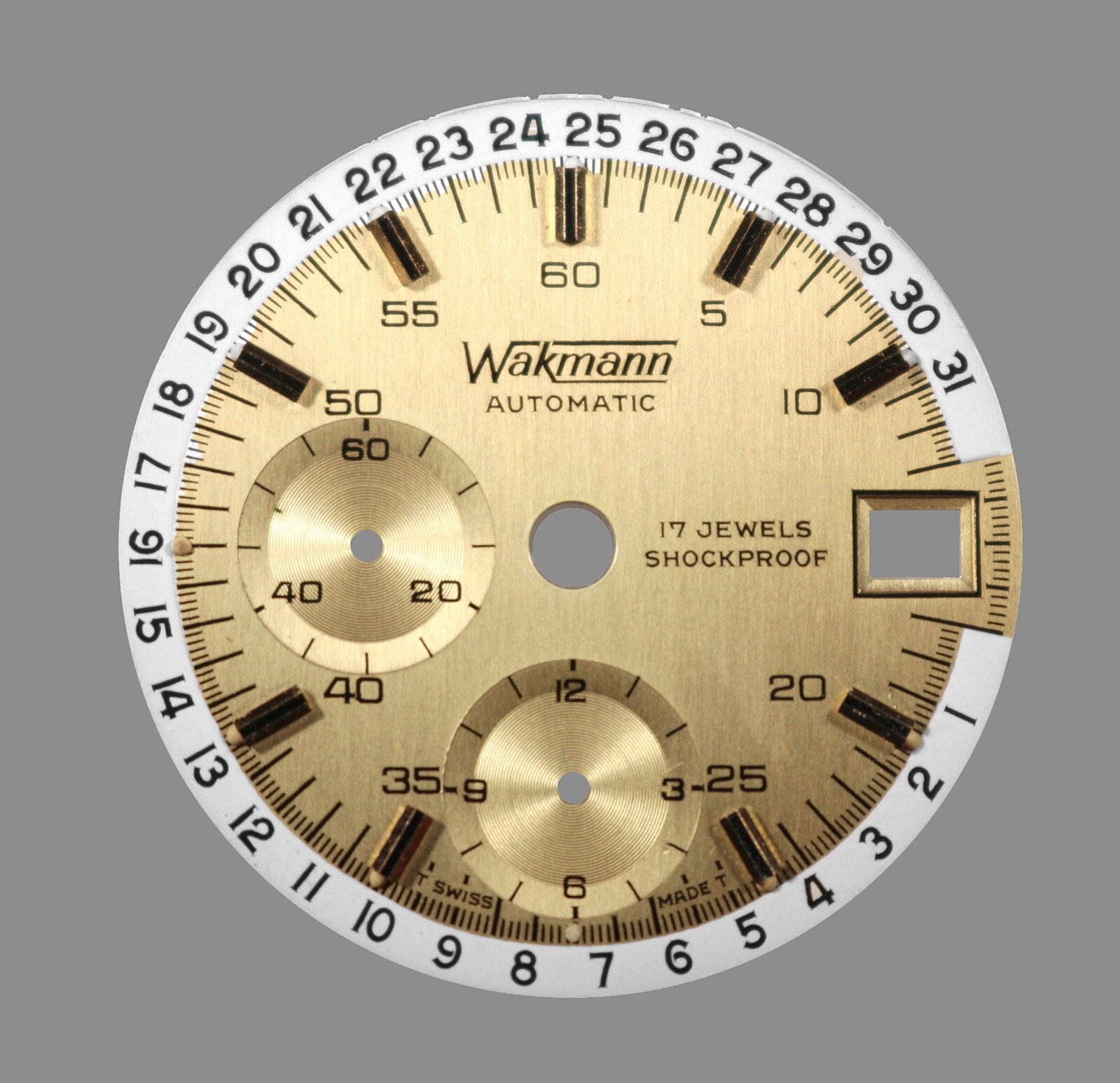 Wakmann Regate chronograph watch dial, Lemania 1341, NOS