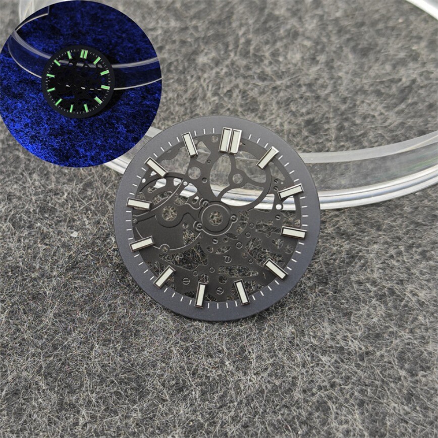 NH70 Dial 29.8mm Openworked Dial + Case + Hand Green Lume for NH70/NH38 Movement