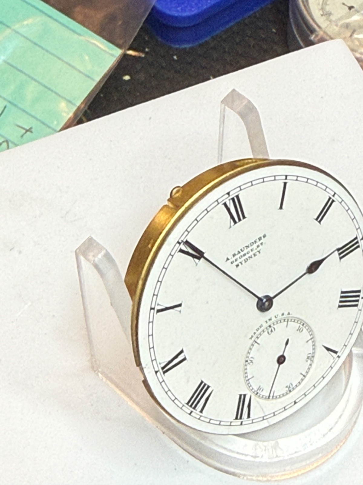 For Parts or Project, Elgin Pocket Watch Movement, A. Saunders Dial, Circa 1917
