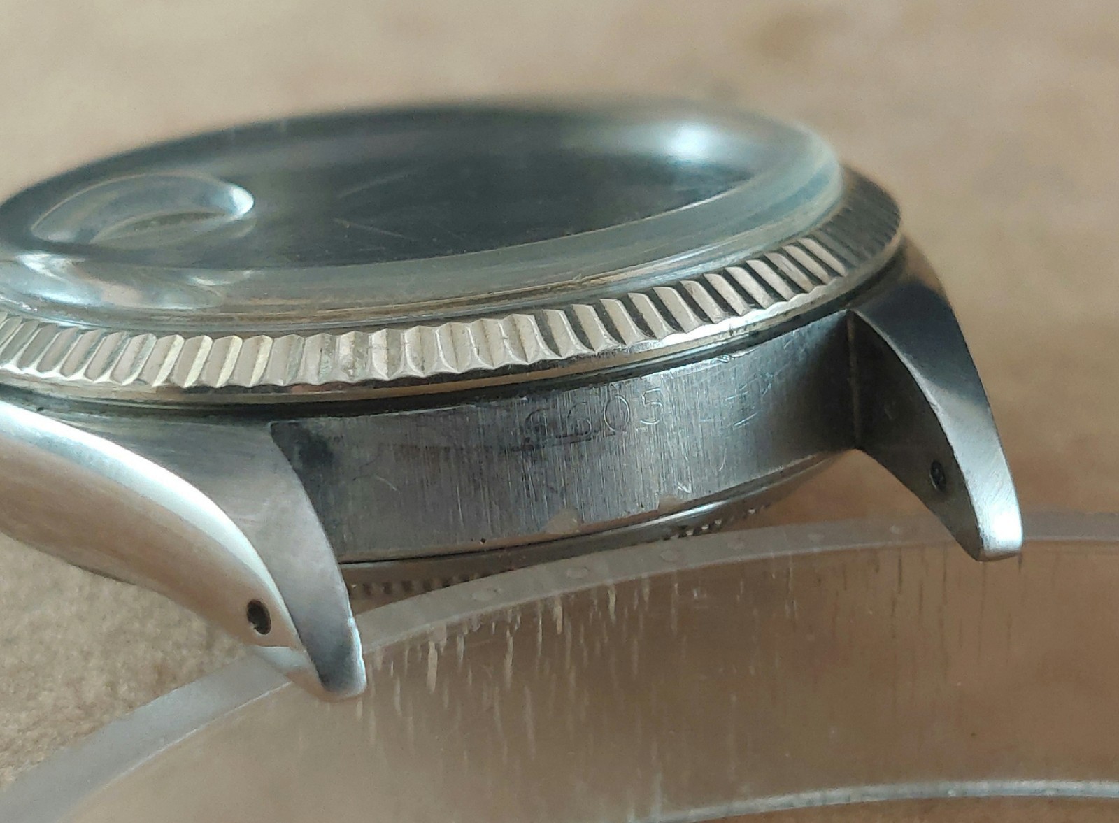 Original ROLEX Oyster Perpetual Datejust Steel CASE Reference 6605. Ca 1956
