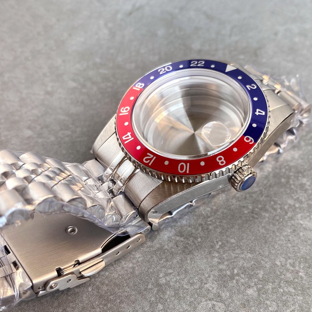 Vintage Red Blue 38mm Diver Stainless Steel Watch Case For S NH34 NH35 NH36 Move