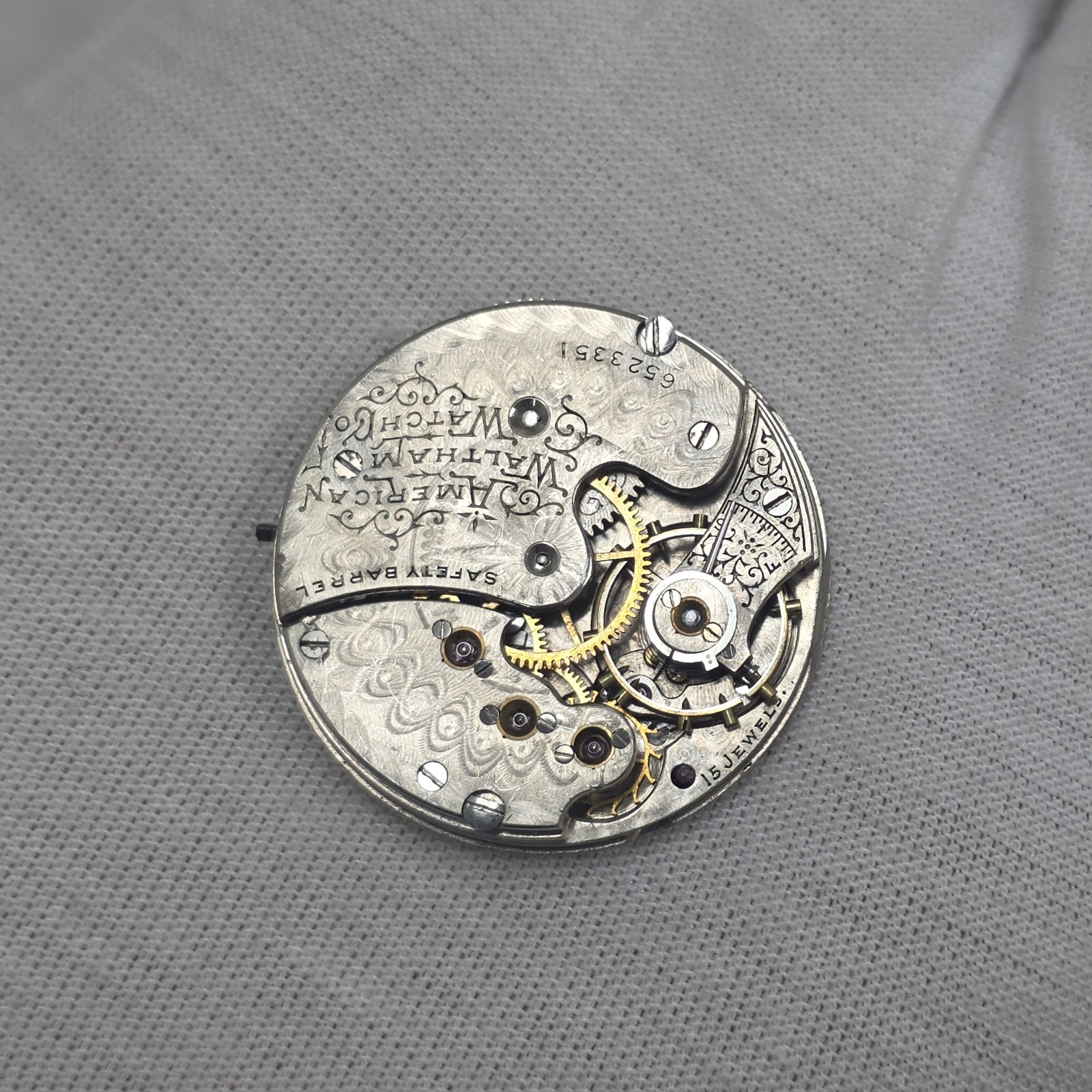 Antique Waltham Model 1891 GR 65 Pocket Watch Movement 0s 15j USA Good Balance