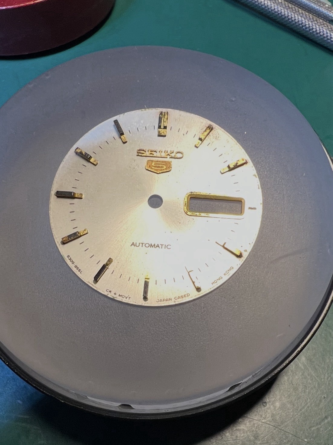 Seiko 5 Silver Dial Face for 6309-855L, Non-Numeric Hour Marks, Day-Date