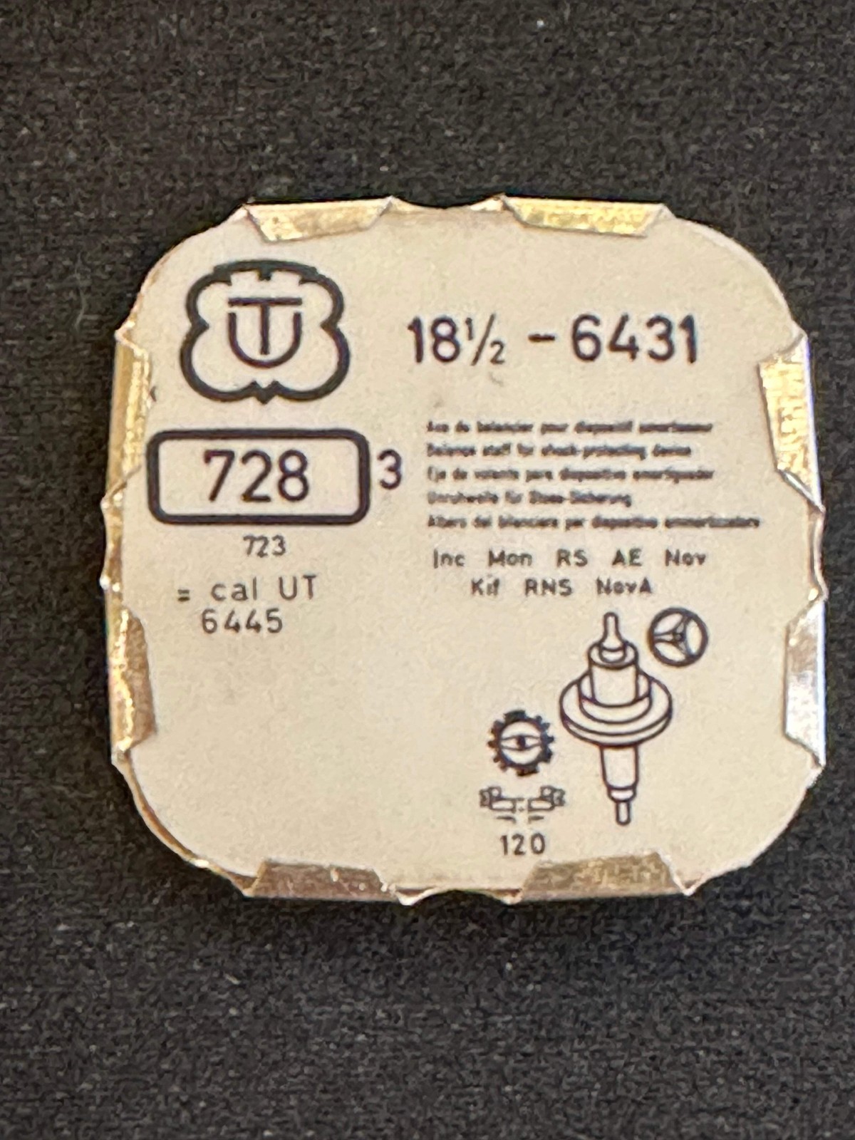 Ebauches SA Balance Staffs (3) for Unitas 18½ ligne caliber 6431, 6445 – new