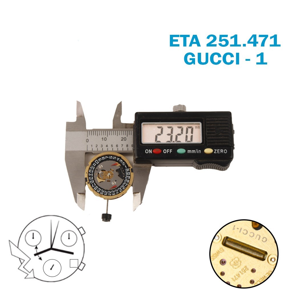 ETA 251.471 Gucci-1 Swiss Chronograph Movement-H:6:88mm-Black Date at 4-3Counter