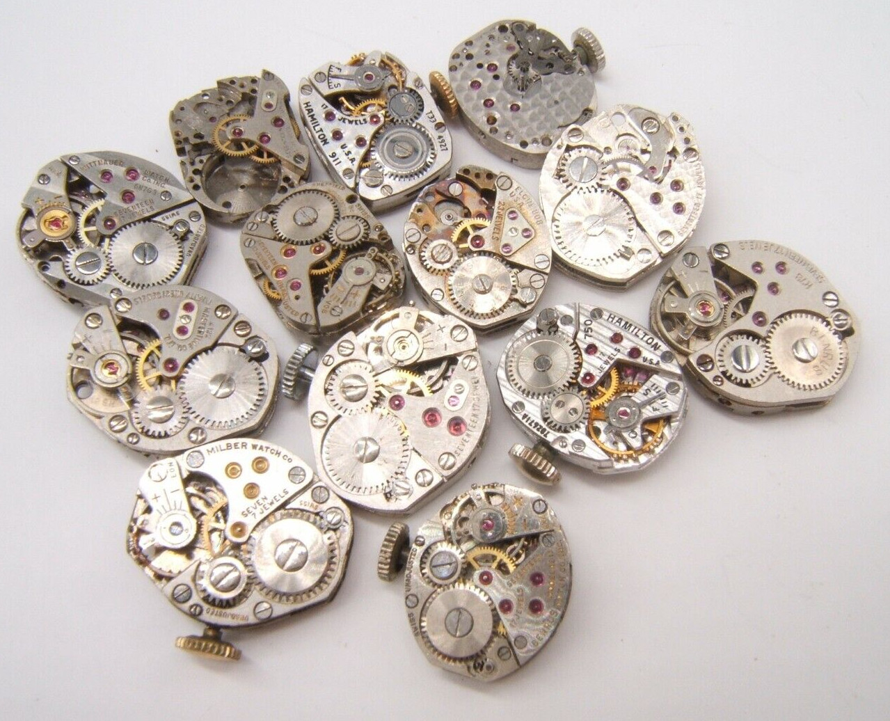 13 SMALL WOMEN’S WATCH MOVEMENTS PARTS REPAIR MECHANICAL WIND UP (LOT DE)