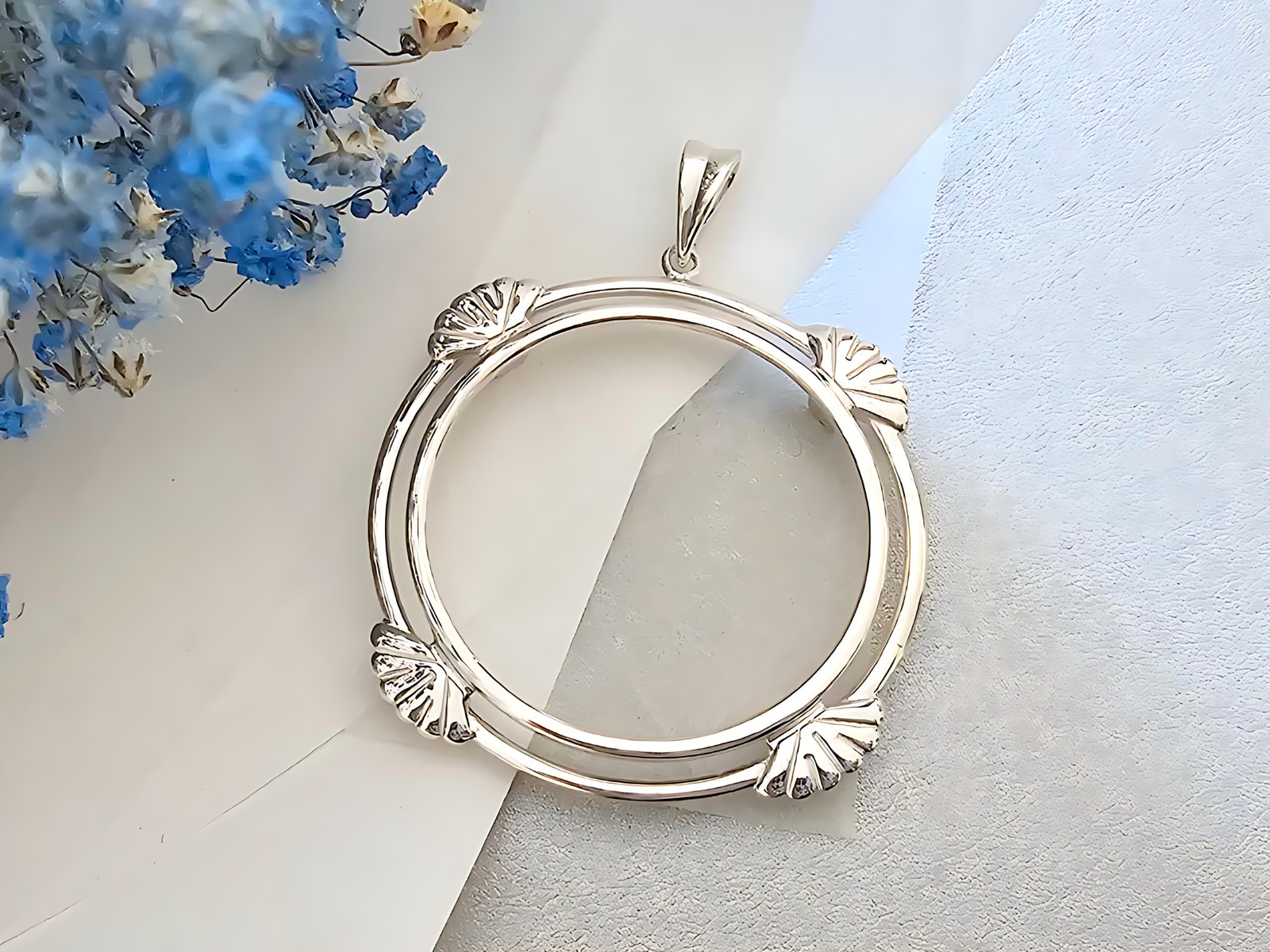 925 Sterling Silver Prong Back Clamshell Edge Bezel for 38mm 1 Dollar Coins
