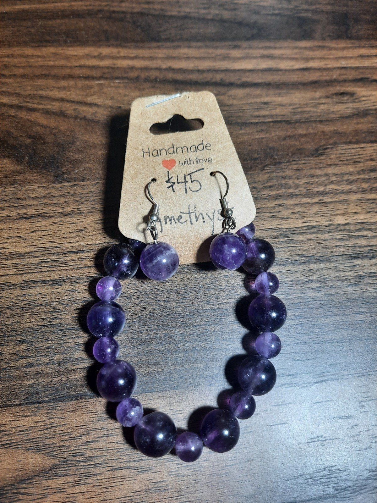 Handmade Amethyst Crystal Bracelet & S925 earrings set