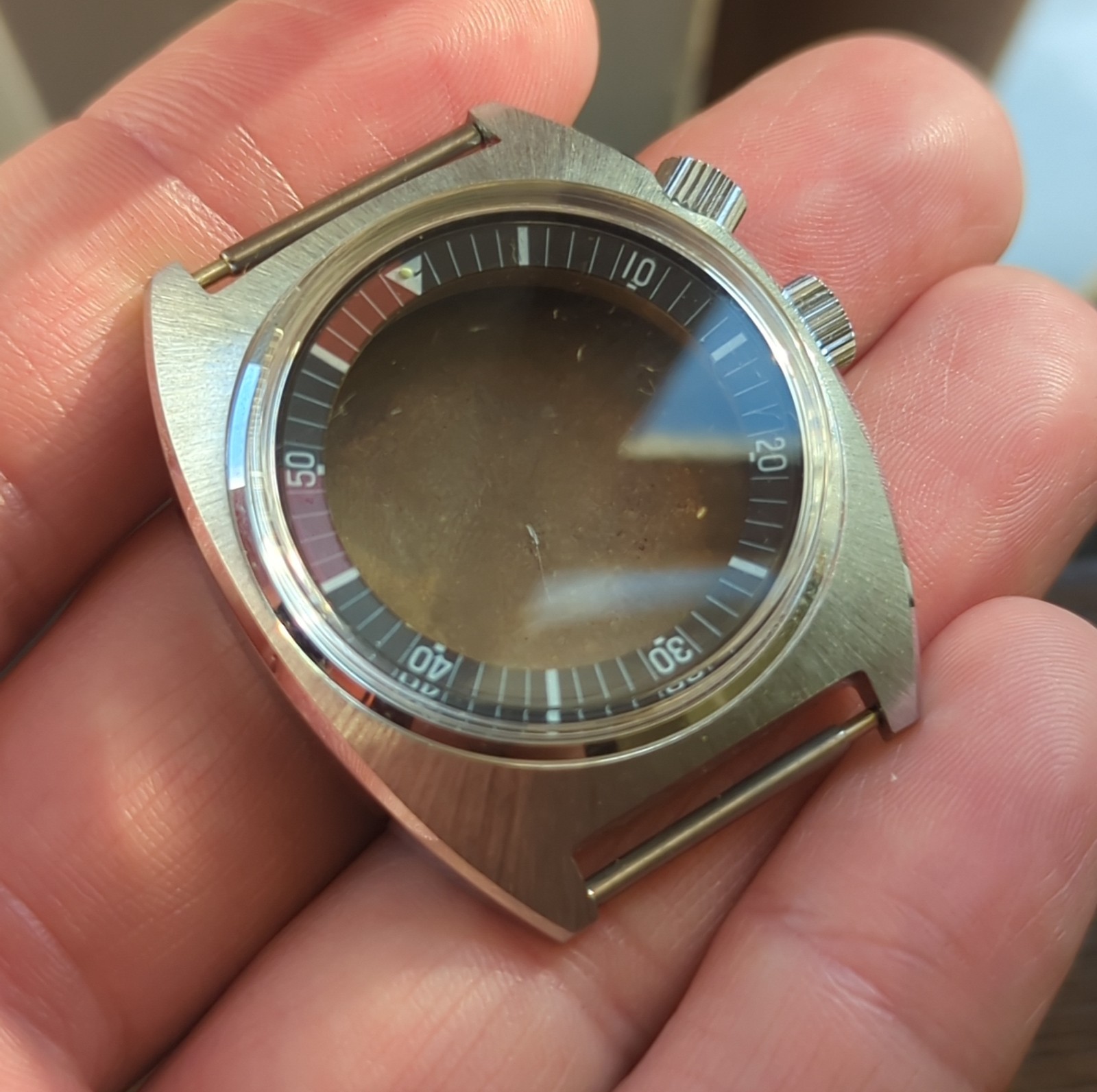 1960s Vintage Divers Watch Case Internal Rotating Bezel 2 Crowns (B88)