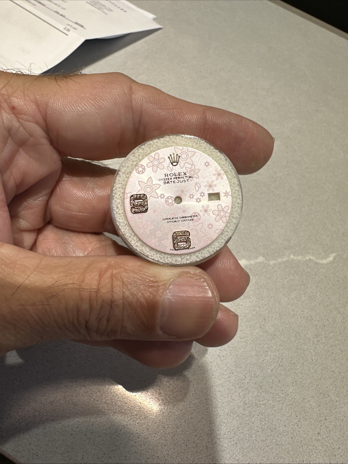 Pink Dial for 36mm Rolex Datejust with Aftermarket Diamond 6 & 9 In rose gold