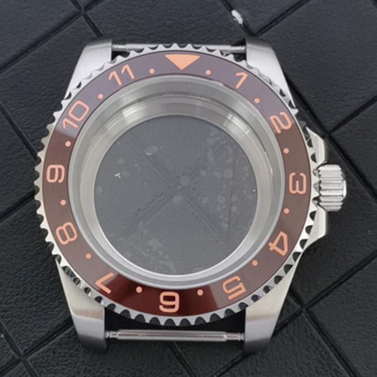 Stainless Steel Watch Case Flat Sapphire Glass Case Shell For NH34 GMT Movement