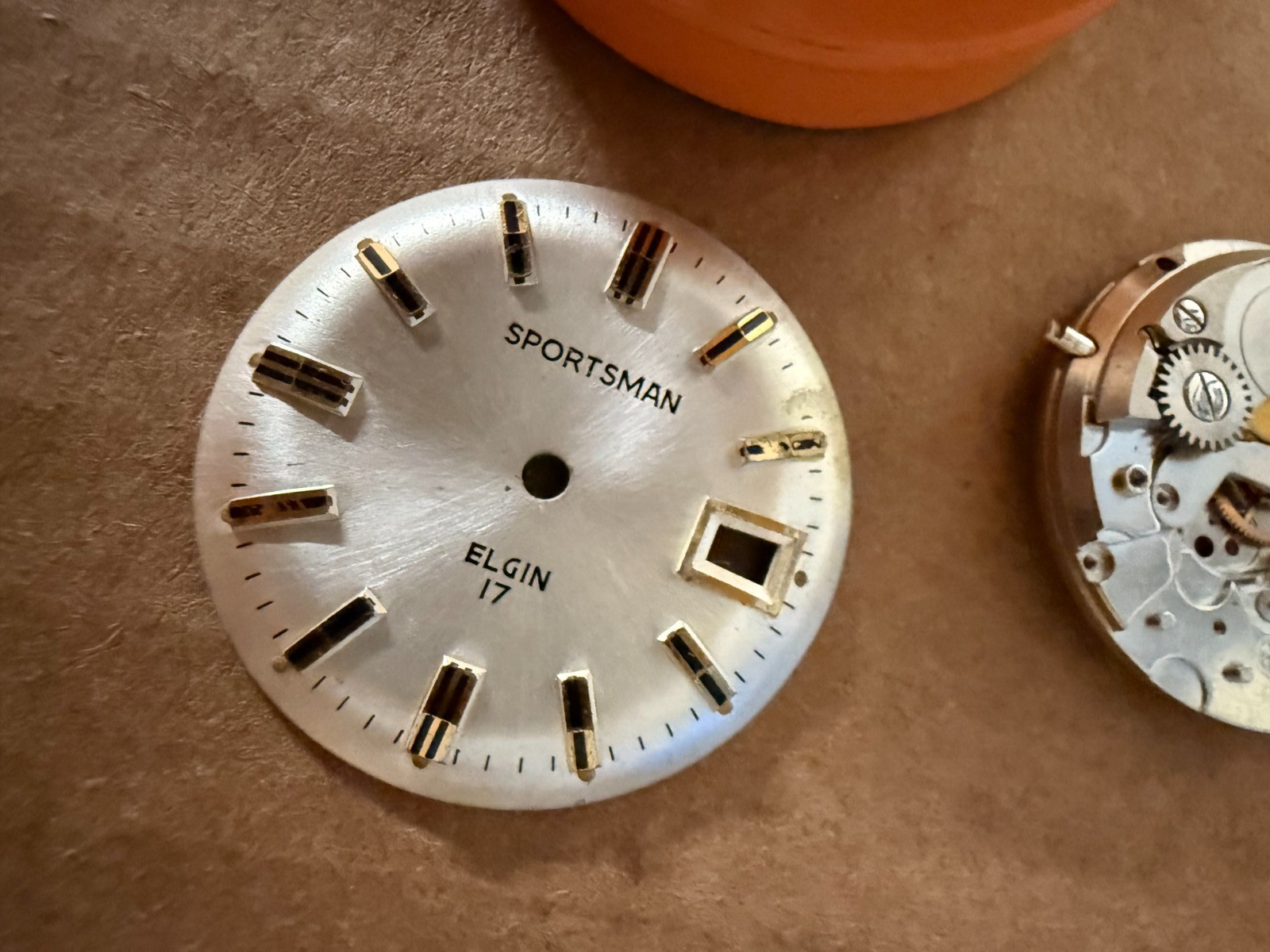 VTG 1960’s 50s Elgin Sportsman Men’s Watch Movement Dial Bezel LOT Silver 28.7mm