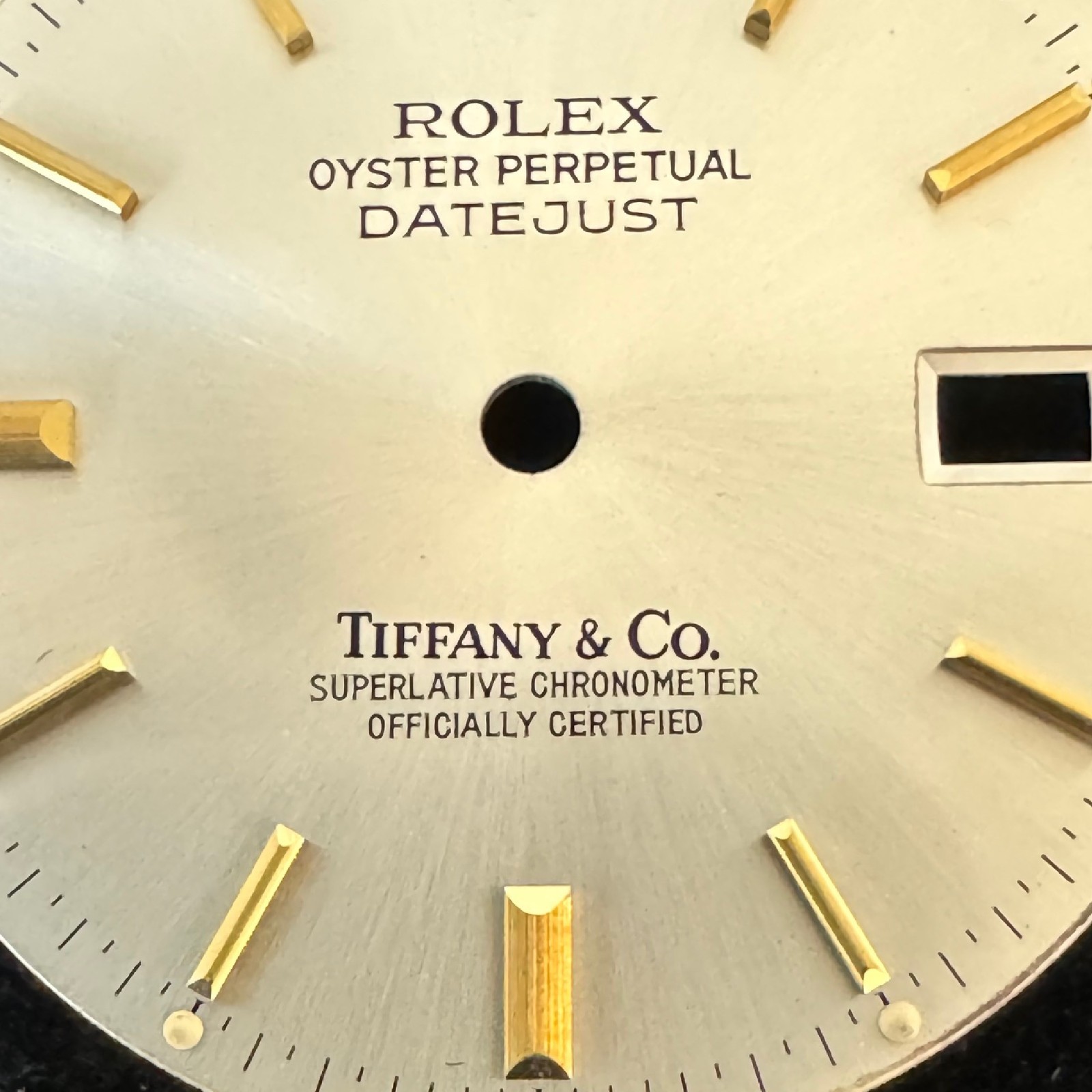 Genuine ROLEX Tiffany & Co Dial Silver Dial Gold Markers Mens Datejust 16013