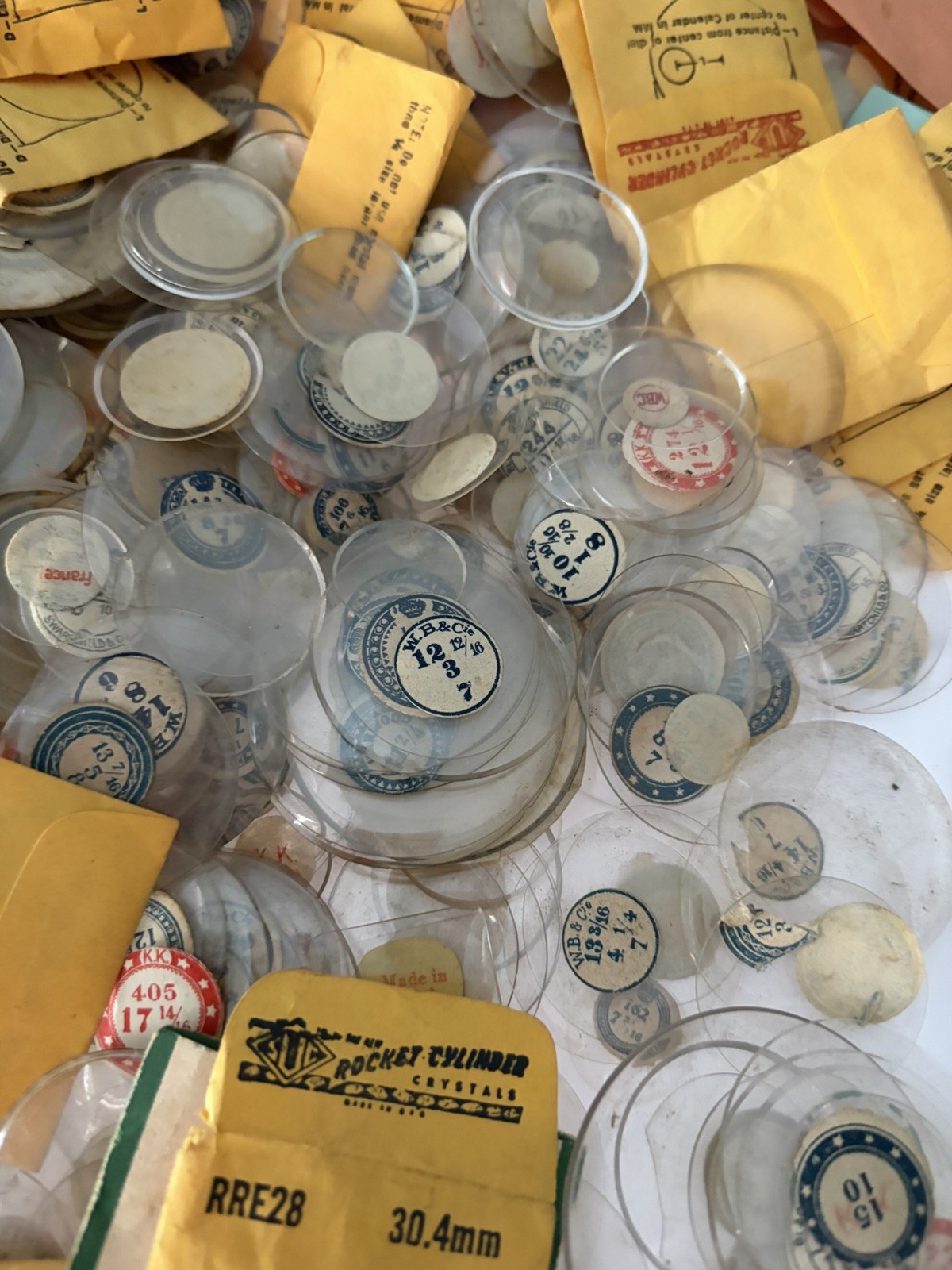 Huge Lot Of 2.12 lb Vintage Old Stock Watch Crystals GS VTF France AWC HiDome