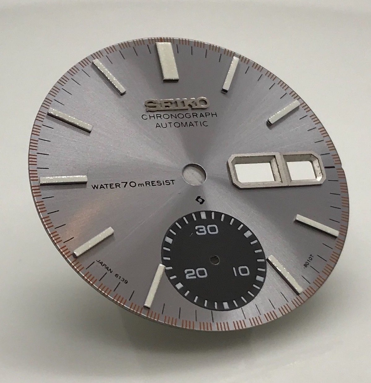 Dial Vintage SEIKO Chronograph 6139-8002 Hour marks lume Gray Dark Silver Black