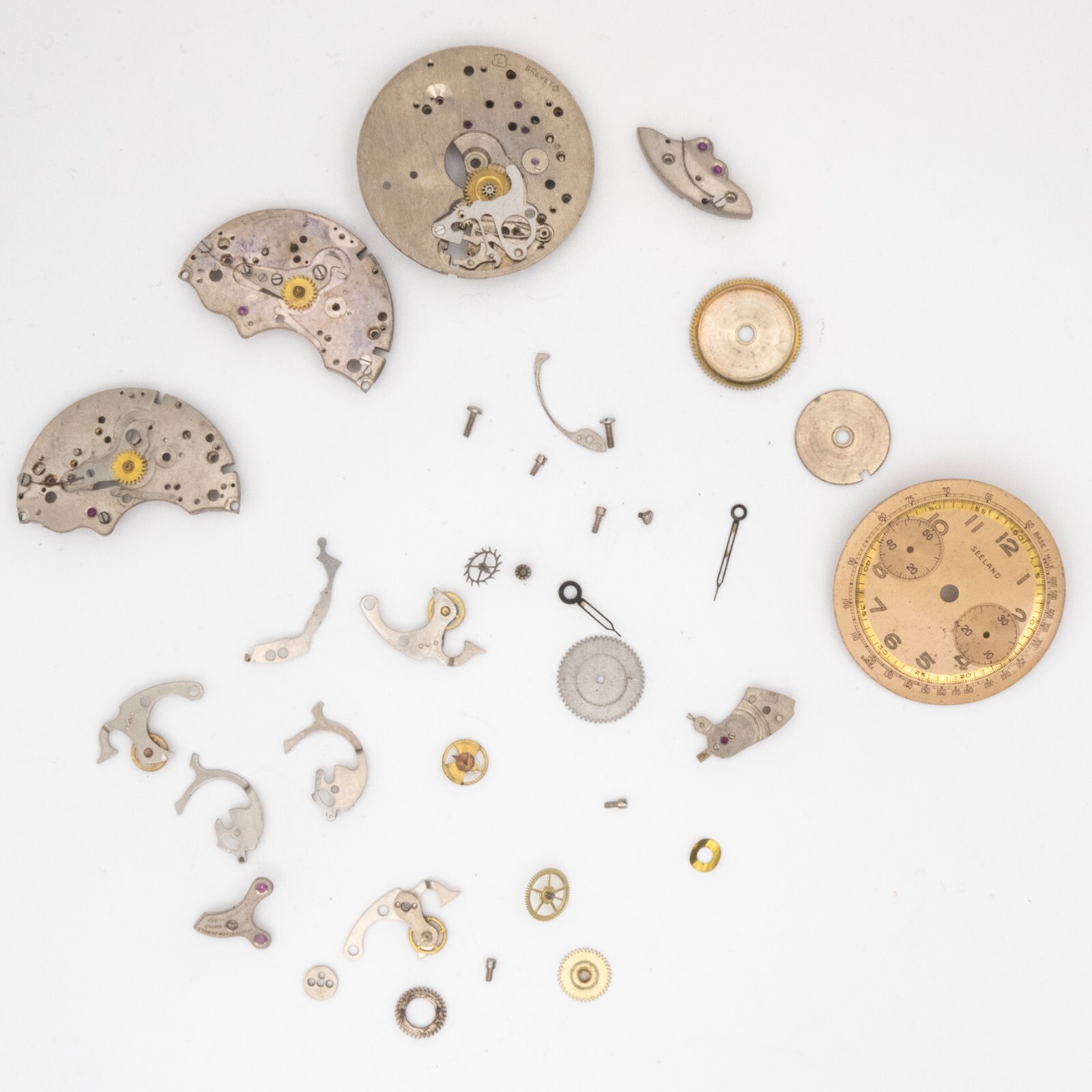 Partial Vintage Landeron 2-Reg Chronograph Wristwatch Movement w/Seeland Dial