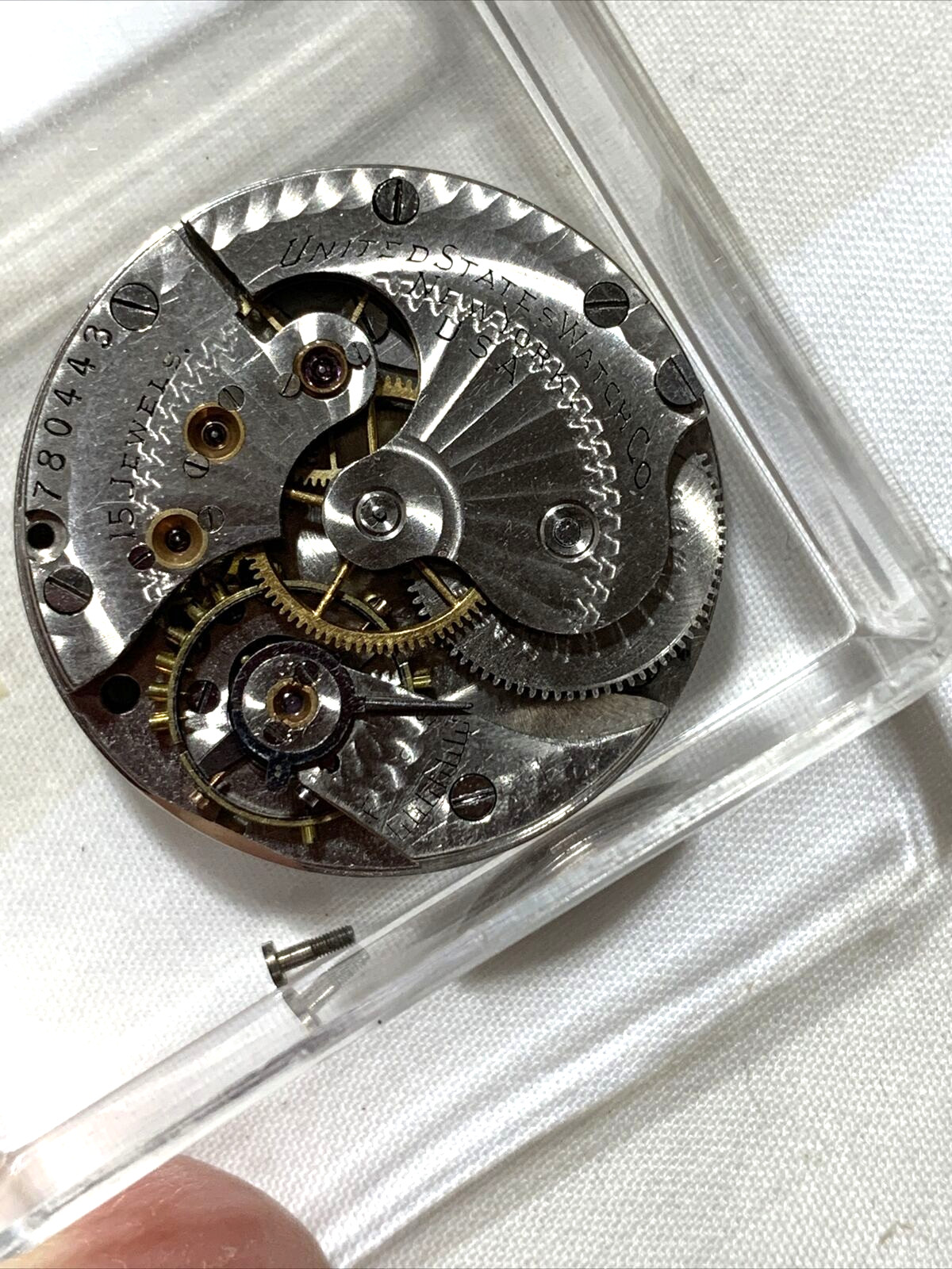 United State Watch Co. New York Pocket Watch Movement White Dial Gold Hands 0