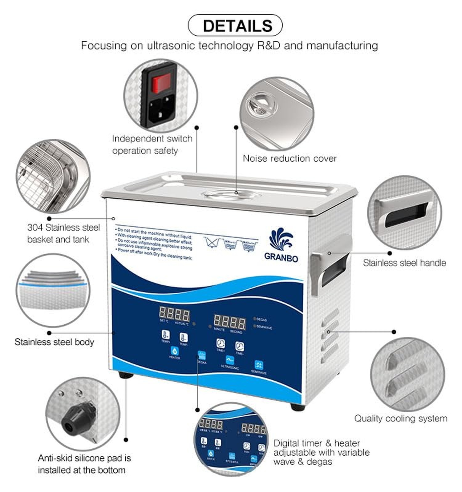 Ultrasonic Machine 3.2L 120W Jewelry Cleaning Ultrasonic Machine 40kHz with H…