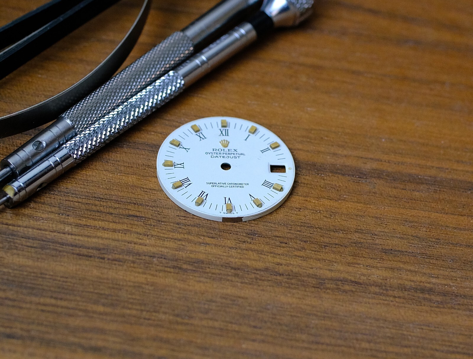 AUTHENTIC ROLEX OEM 31MM DATEJUST WHITE ROMAN DIAL W/ GOLD INDEX 68273 MID-SIZE