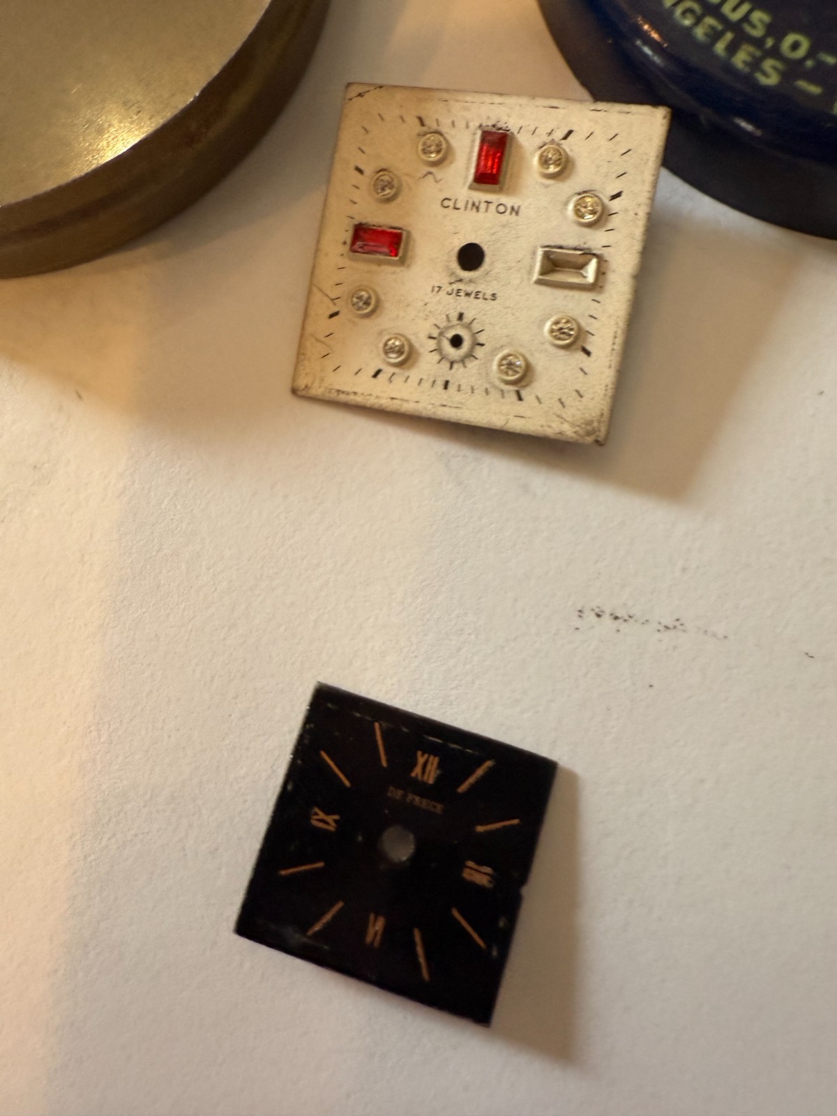 VTG LOT 1940’s 50’s Men’s Watch Dial Square Ruby Clinton De Frece Black tin 20mm