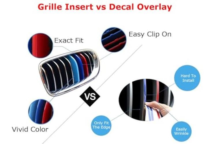 Exact Fit 3pc Set Iconic Tri-Accent Grille Insert Decoration Trims Compatible