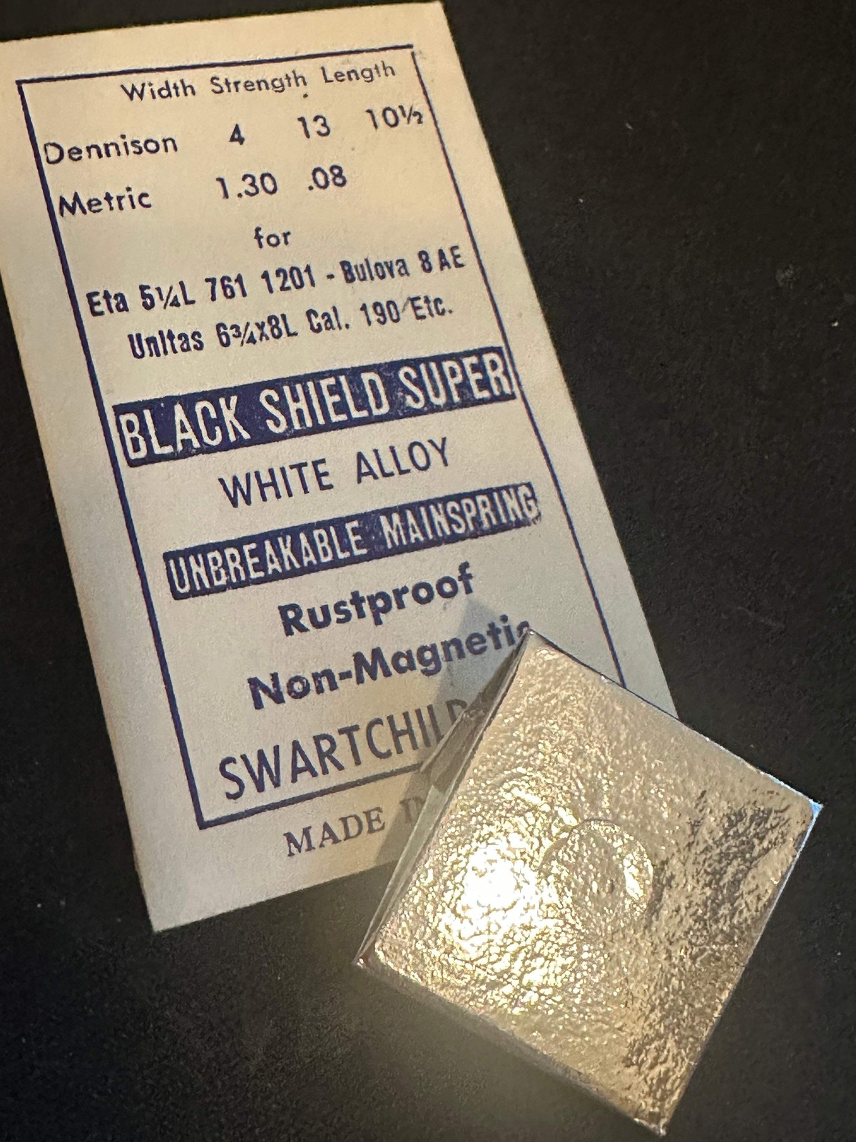 Swartchild Black Shield SUPER Mainspring for ETA 761, 1201, Bulova 8AE, Unitas 1