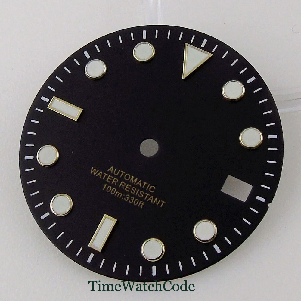 29mm Black/Blue/Green Sterile Watch Dial Fits NH35A Movement Date Luminous