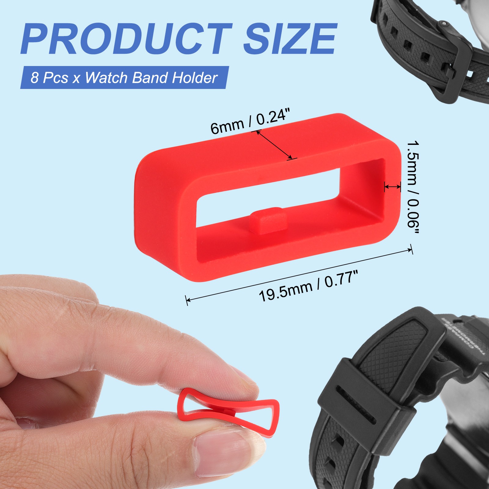 8 Pcs Watch Band Holder Loop, 16mm Universal Watch Replacement Band, Red