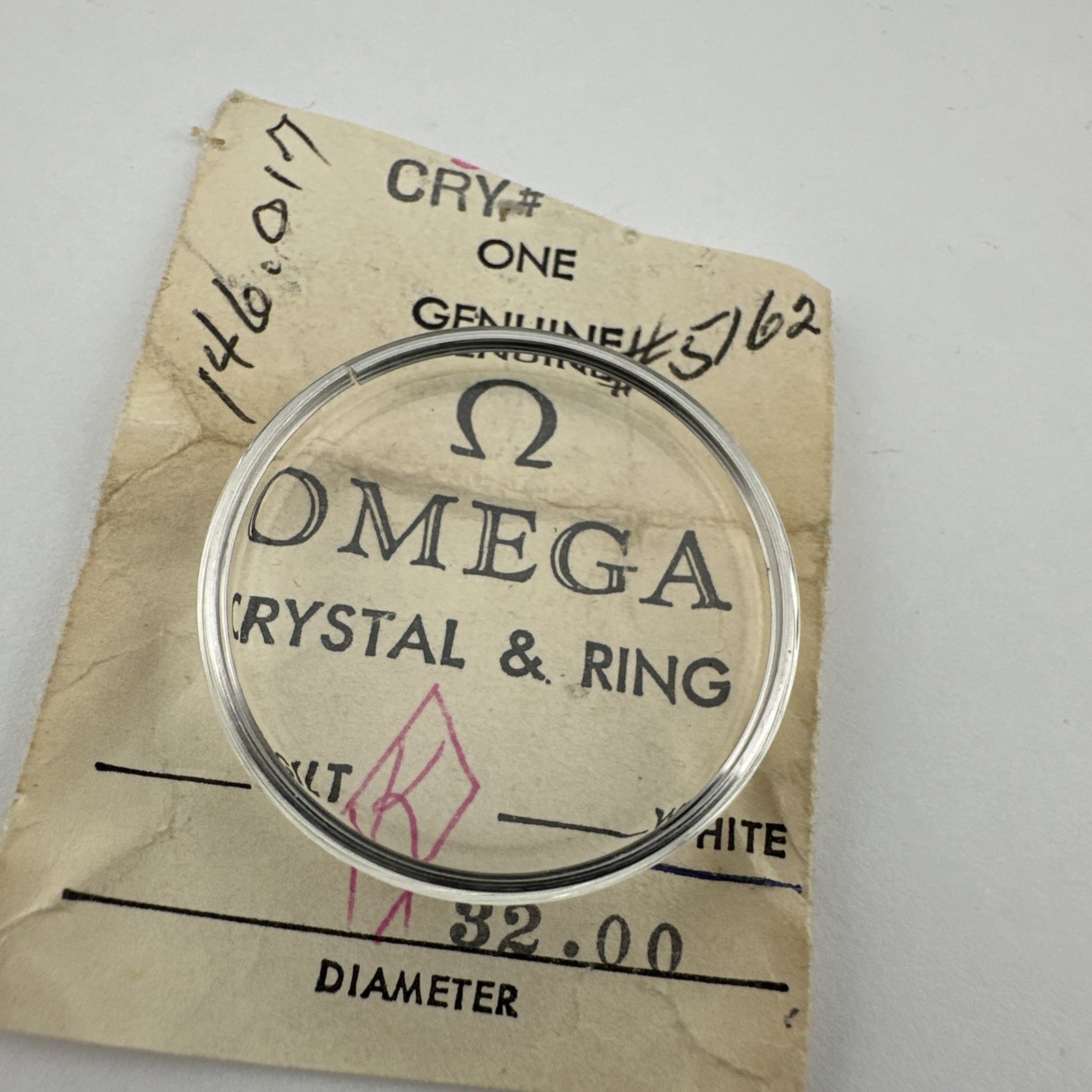 Genuine Omega 5162 PZ Watch Crystal With Silver Tension Ring 32mm New Old Stock