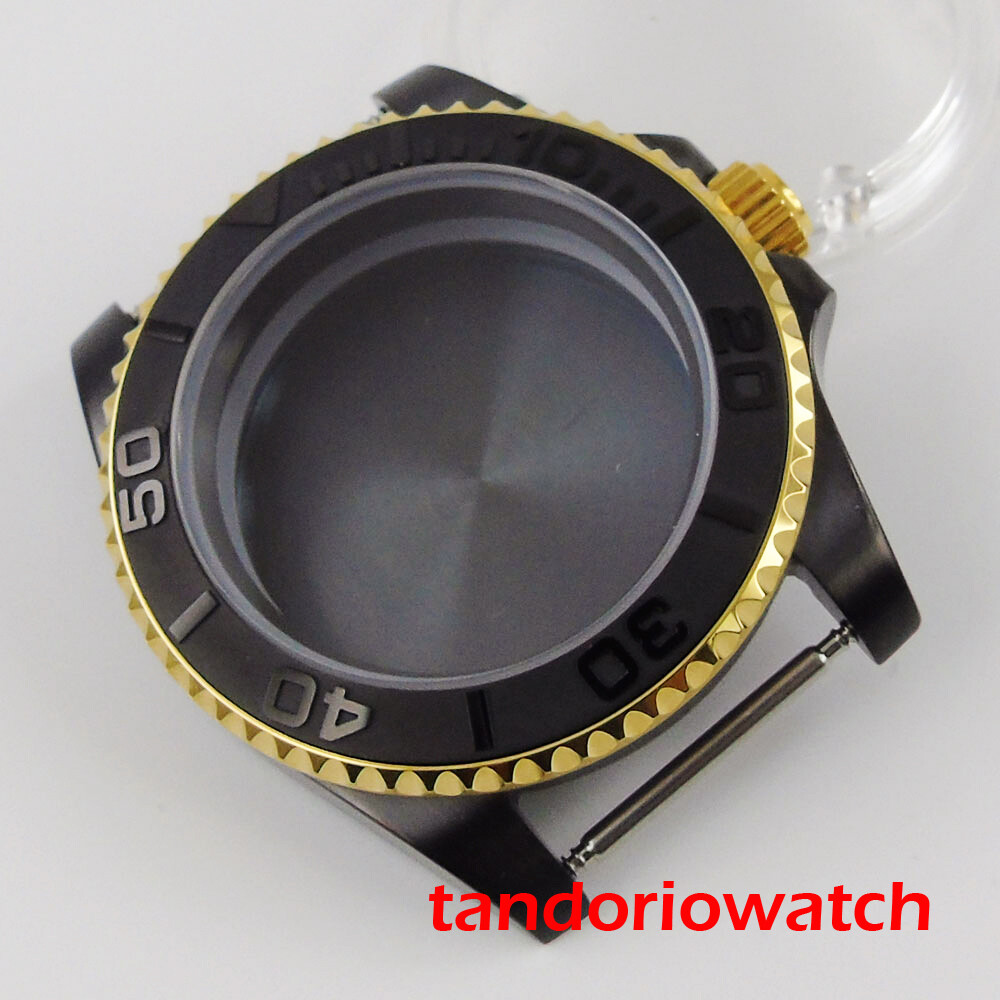 40mm Watch Case Fit NH34A NH35A NH36A Gold Plated Auto Black PVD Sapphire Glass