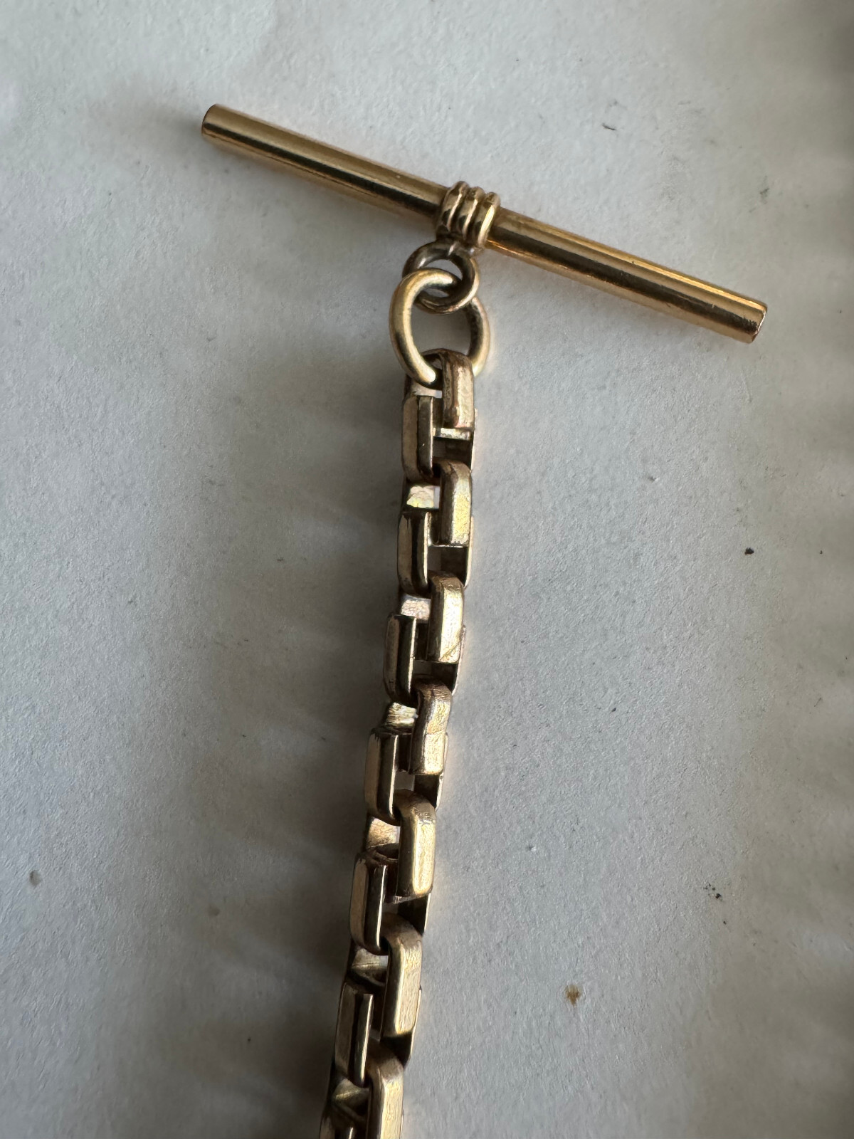 BIG & HEAVY VINTAGE 12 INCH SIMMONS POCKET WATCH CHAIN GOLD FILLED WITH T- BAR