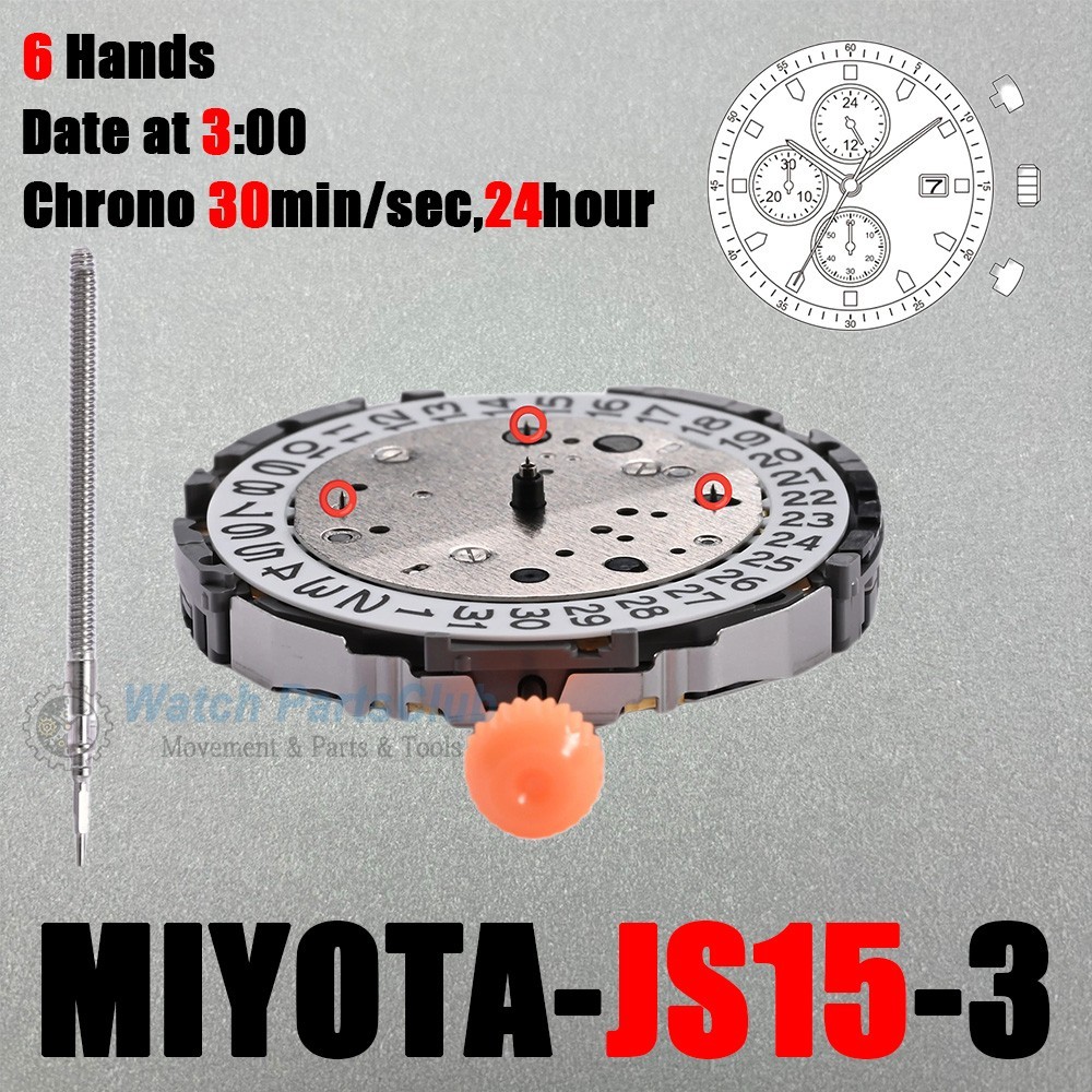 Genuine Miyota JS15 Movement Japan 3 Hands, Date at 3-Watch Replacement parts