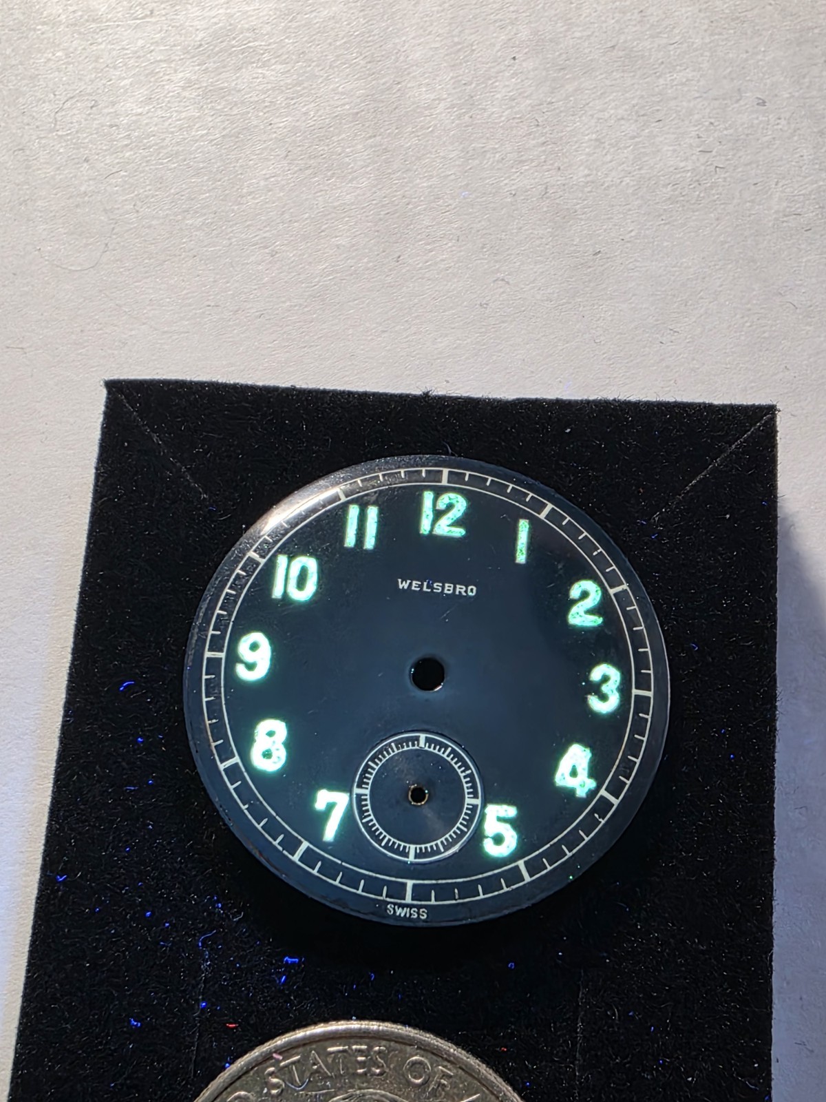 Vtg Welsbro Military Watch Dial 28.56mm Lume Indices(V3)