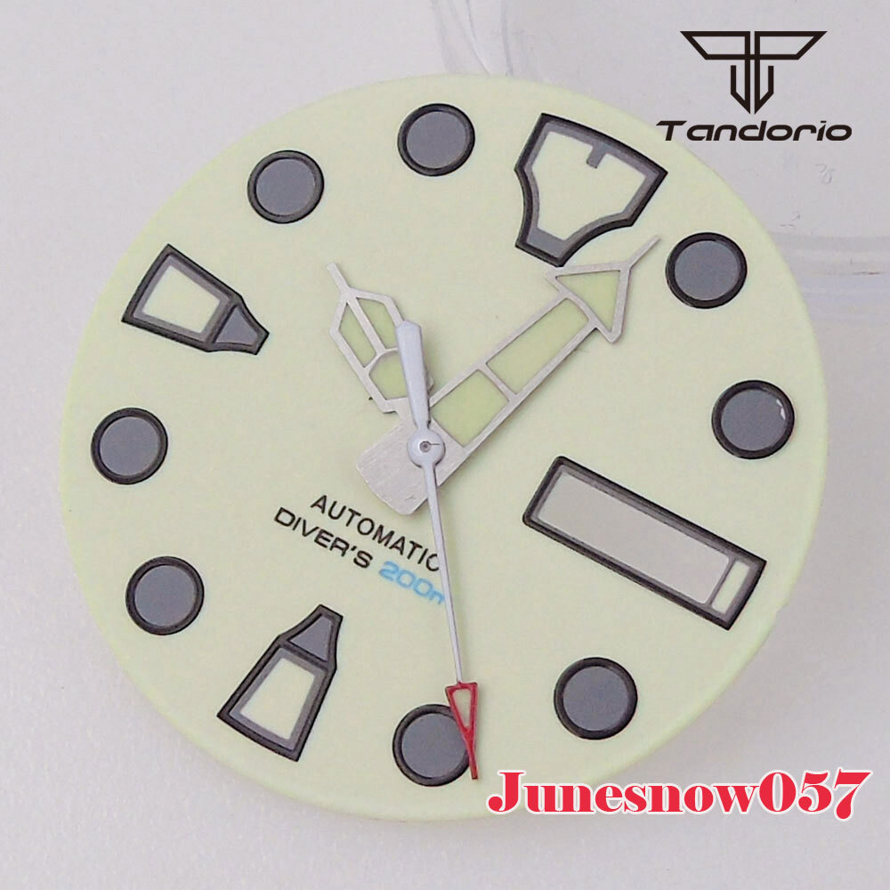 29MM Beige White Sterile Watch Full Lume Green Dial Men Fit NH35A NH36A SKX SRP