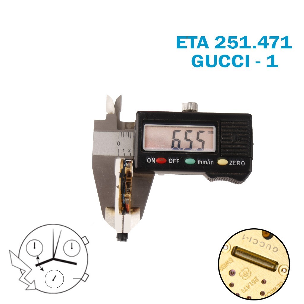 ETA 251.471 Gucci-1 Swiss Chronograph Movement-H:6:88mm-Black Date at 4-3Counter