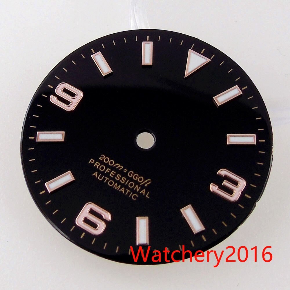 29mm Bliger Red Watch Dial Hand Blue Luminous Rose Gold Edge Fit NH35 MIYOTA8215