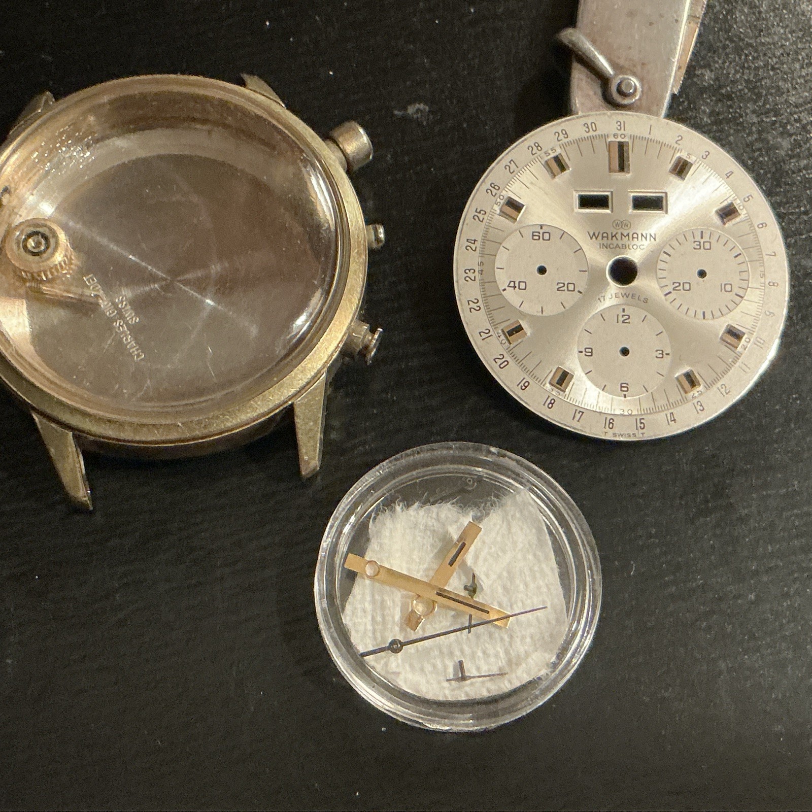 WAKMANN VALJOUX 72C 730 ORIGINAL CHRONOGRAPH CASE, DIAL, HANDS! REF 72.1311.21