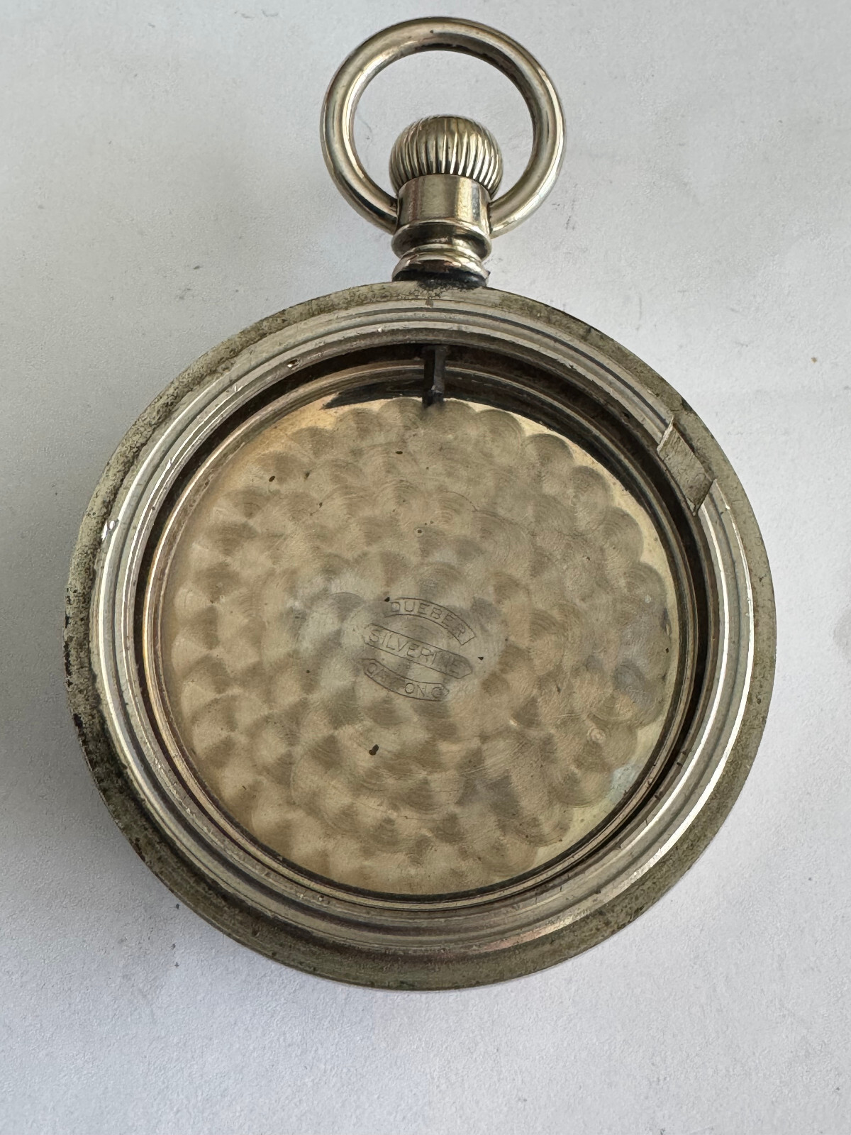 VINTAGE 18 SIZE DUEBER POCKET WATCH CASE WITH HORSE ON BACK PENDANT & LEVER SET