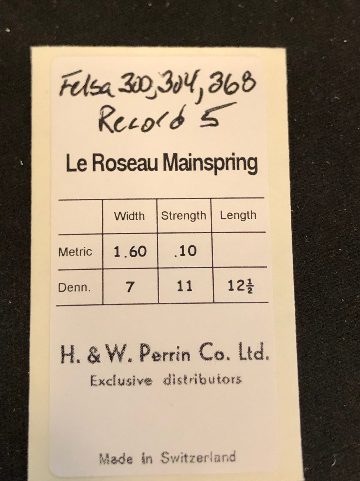 H. & W. Perrin Co. Mainspring for Felsa 300, 304, 368, Rensie 5 – Steel
