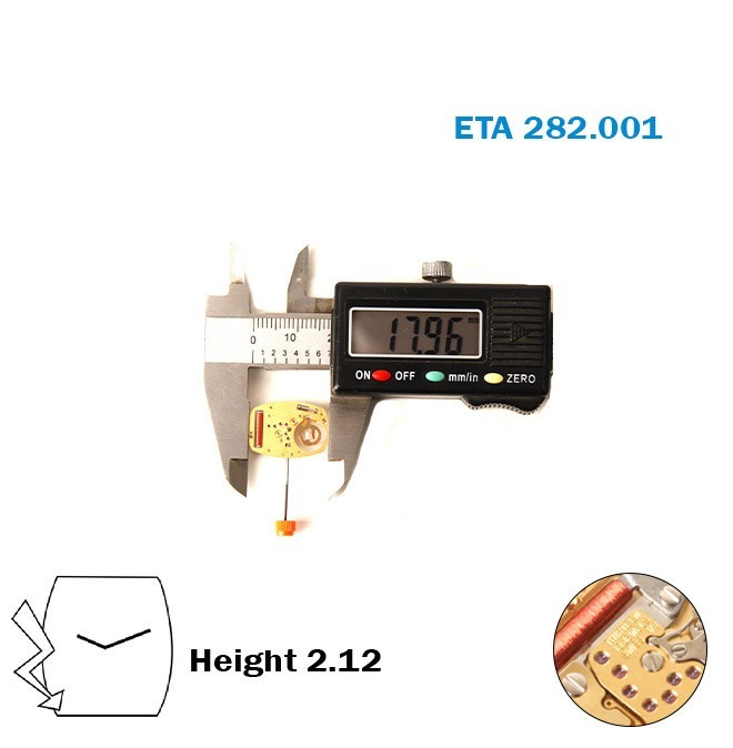 ETA 282.001- Swiss Watch Movement-2 Hands-With Stem-Without Disk-Height: 2.12mm.