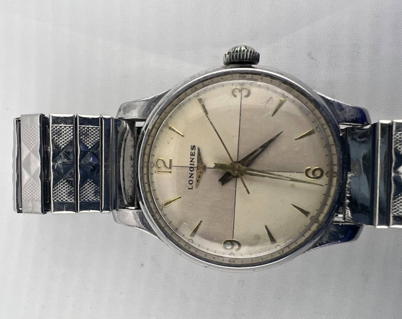 1942 LONGINES WW2 Era Watch, 12L Manual Movement, 2 Tone Dial, SS Case, Runs!